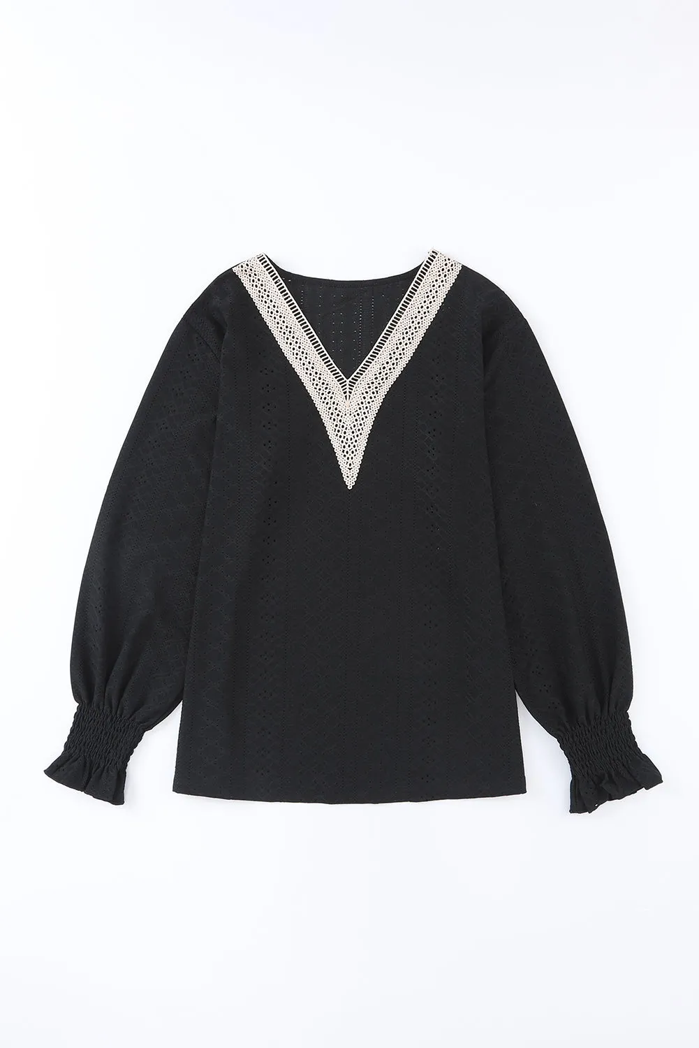Lace Trim V Neck Short Sleeve Blouse