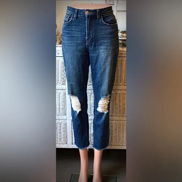 L'agence cotton blend destructed crop jeans high waisted skinny leg size 27