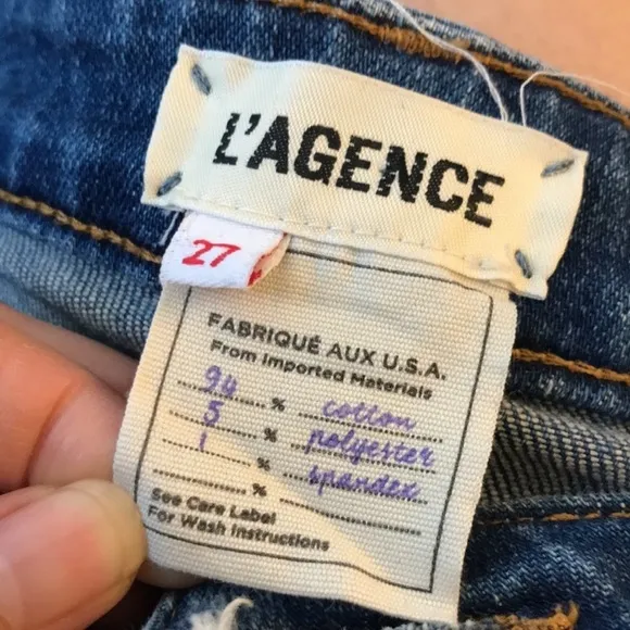 L'agence cotton blend destructed crop jeans high waisted skinny leg size 27