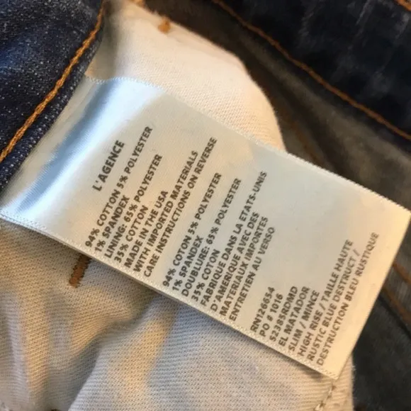 L'agence cotton blend destructed crop jeans high waisted skinny leg size 27
