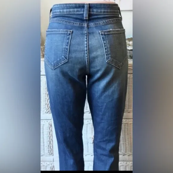 L'agence cotton blend destructed crop jeans high waisted skinny leg size 27