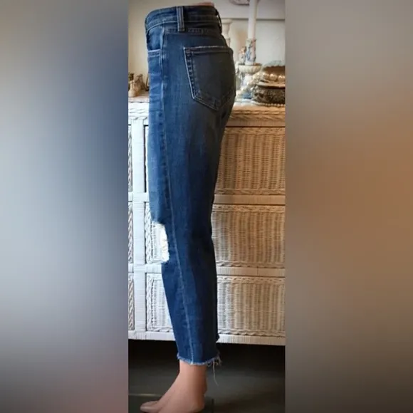 L'agence cotton blend destructed crop jeans high waisted skinny leg size 27