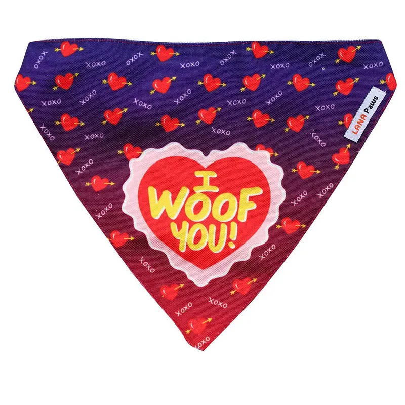 Lana Paws I Woof You Adjustable Dog Bandana/Scarf, Black and Red