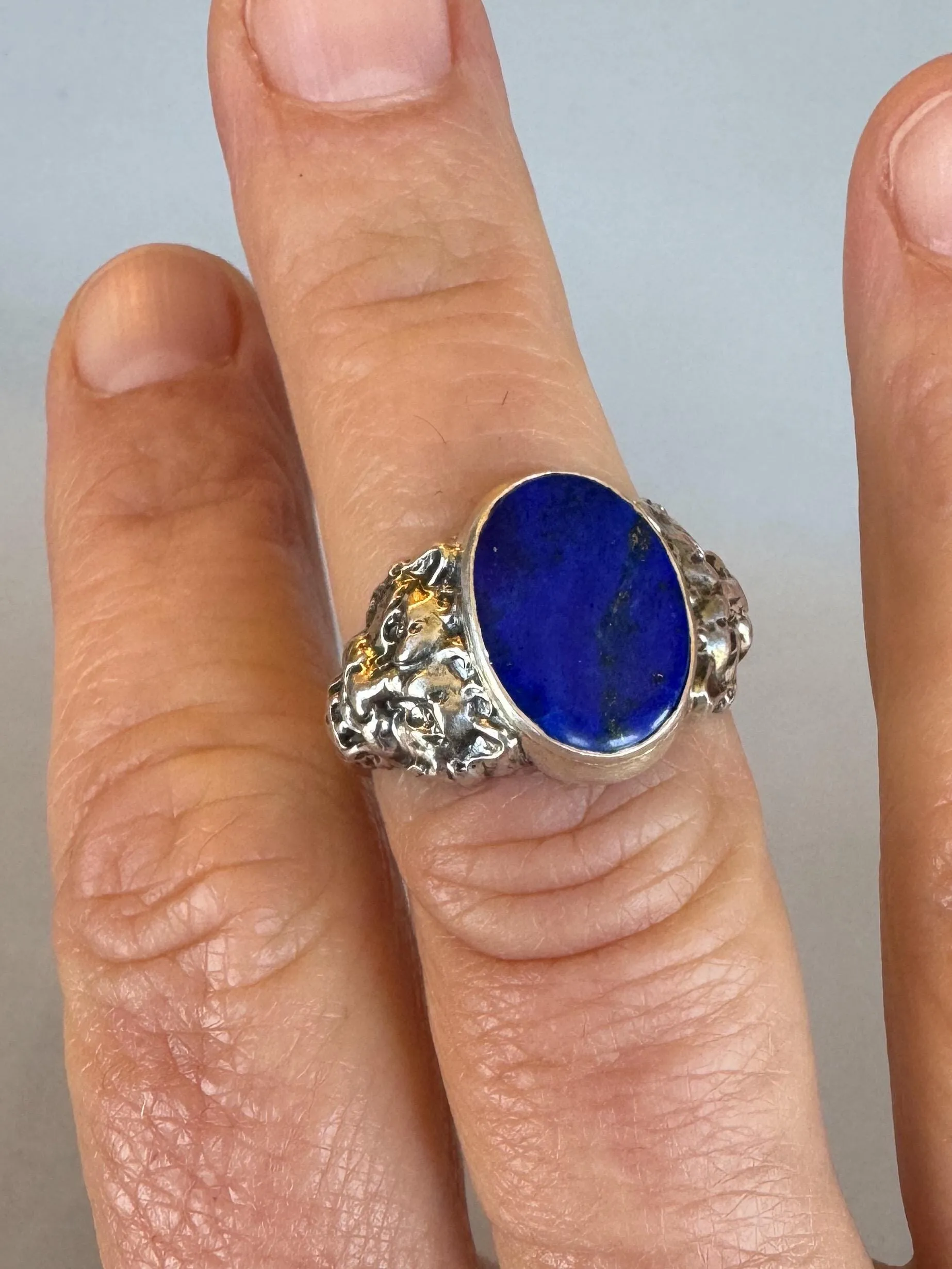 Lapis Lazuli Lion Signet Ring in Sterling Silver