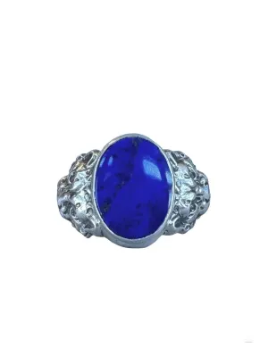 Lapis Lazuli Lion Signet Ring in Sterling Silver