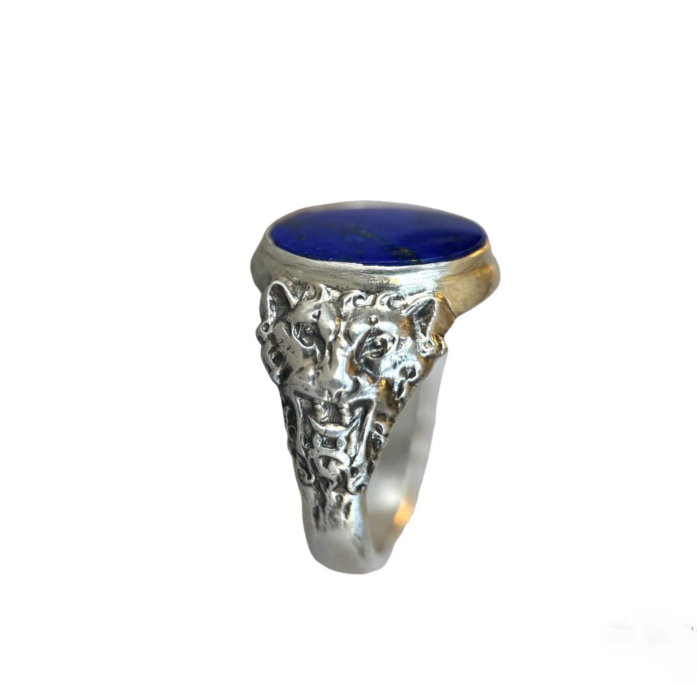 Lapis Lazuli Lion Signet Ring in Sterling Silver