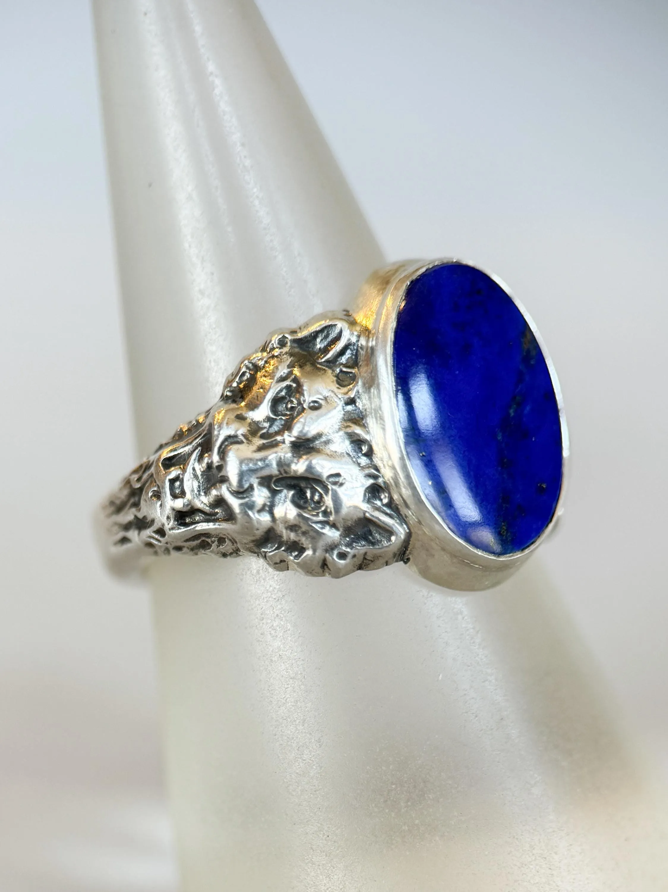 Lapis Lazuli Lion Signet Ring in Sterling Silver