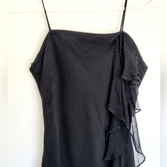 Laundry by Shelli Segal Black Silk Cascading Ruffles Casual Dress - Size 2