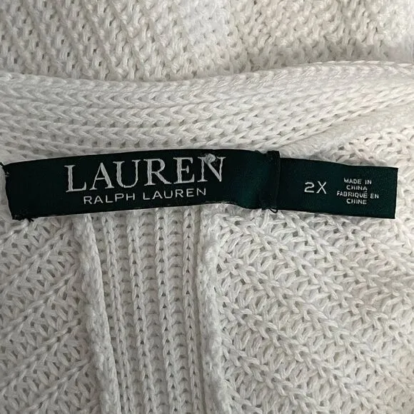 Lauren Ralph Lauren Open-Front Knit Cardigan White Plus Size 2X Layering Basics