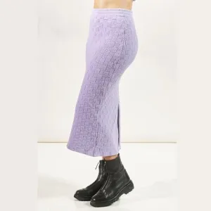 Lavender Check Knit Maxi Skirt w/ Split Back Size XS / US 4 Cottage Granny Boho