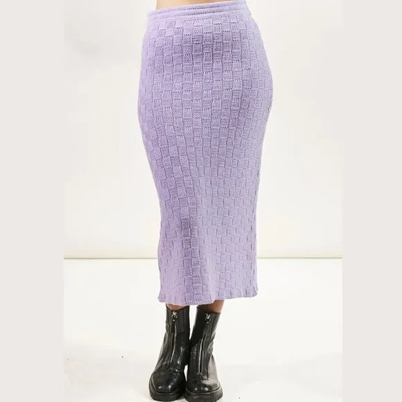 Lavender Check Knit Maxi Skirt w/ Split Back Size XS / US 4 Cottage Granny Boho