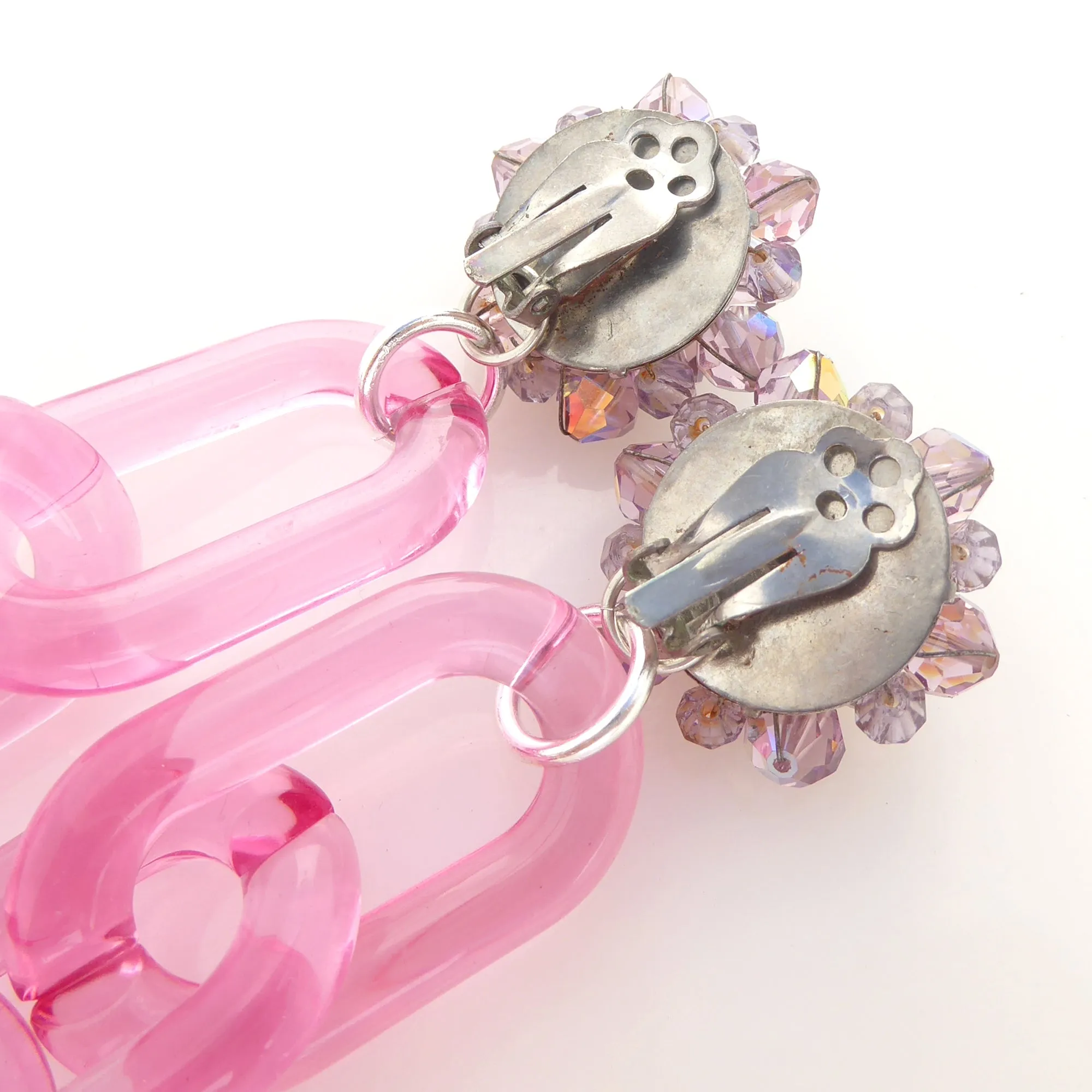 Lavender crystal and pink chain earrings