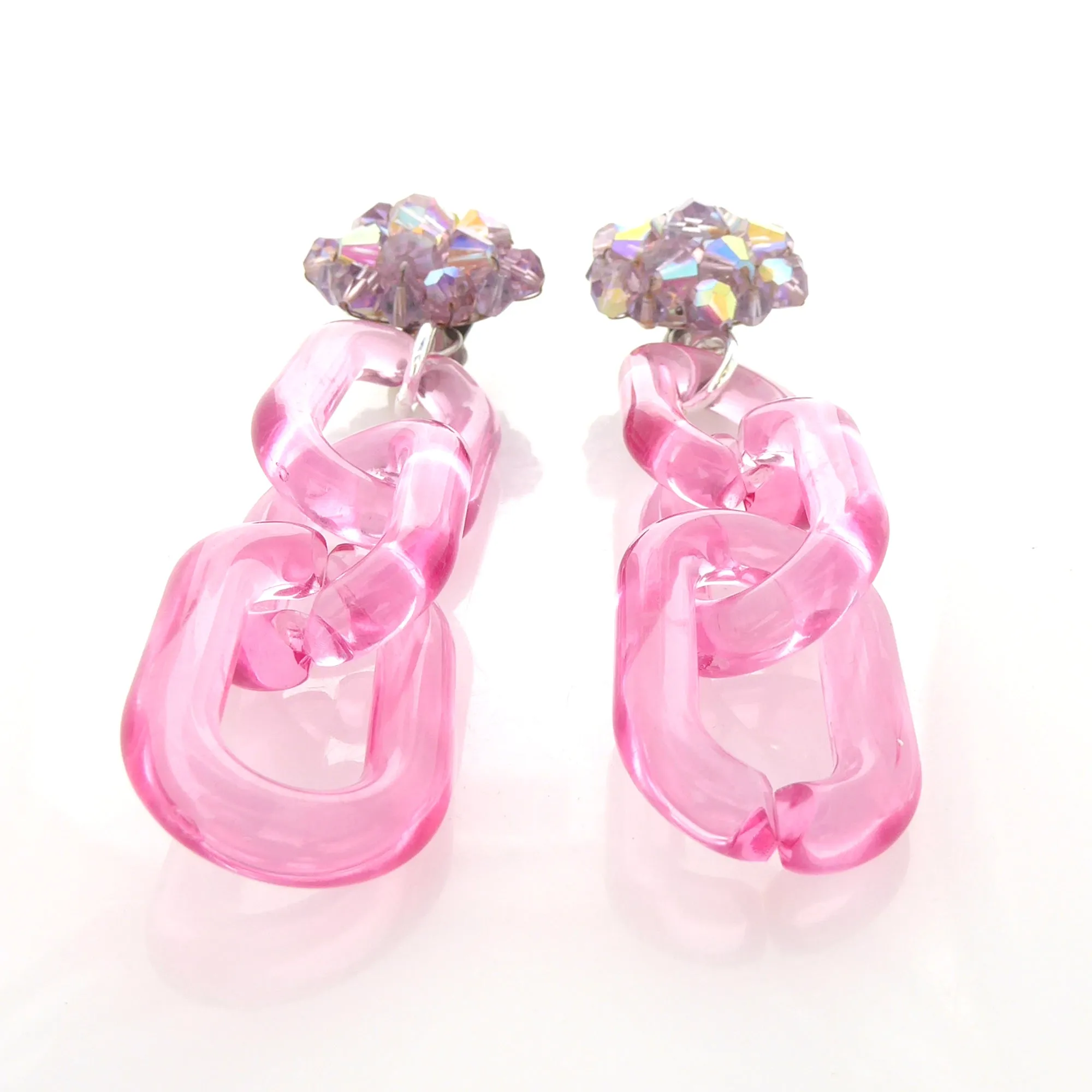 Lavender crystal and pink chain earrings