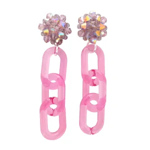 Lavender crystal and pink chain earrings