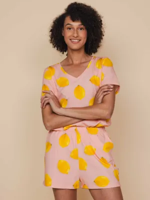 Lemon V-neck T-shirt en Shorts set Dames