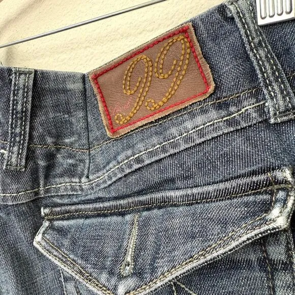 LEVEL 99 Wide Leg Jeans Dark Wash Size 29 Paneled Hem Y2K Low Rise Distressed