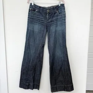 LEVEL 99 Wide Leg Jeans Dark Wash Size 29 Paneled Hem Y2K Low Rise Distressed