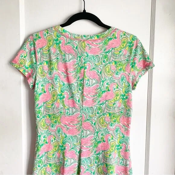 Lilly Pulitzer Britton Flamingo Paisley Print Shirt Dress Pima Cotton Tropical S