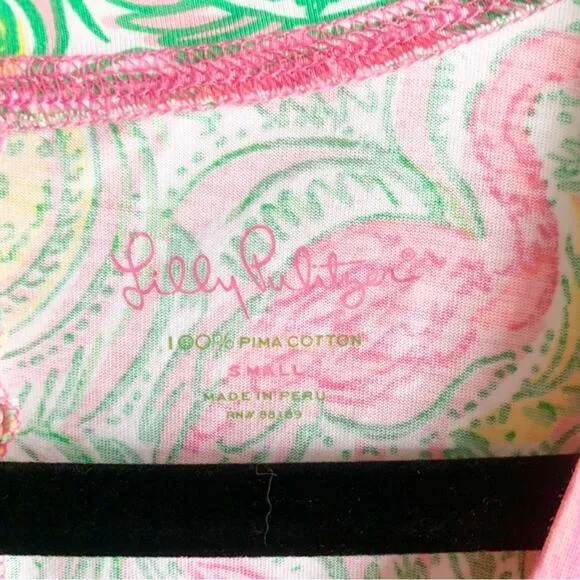 Lilly Pulitzer Britton Flamingo Paisley Print Shirt Dress Pima Cotton Tropical S
