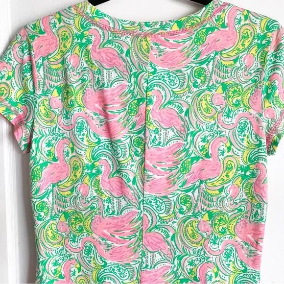 Lilly Pulitzer Britton Flamingo Paisley Print Shirt Dress Pima Cotton Tropical S