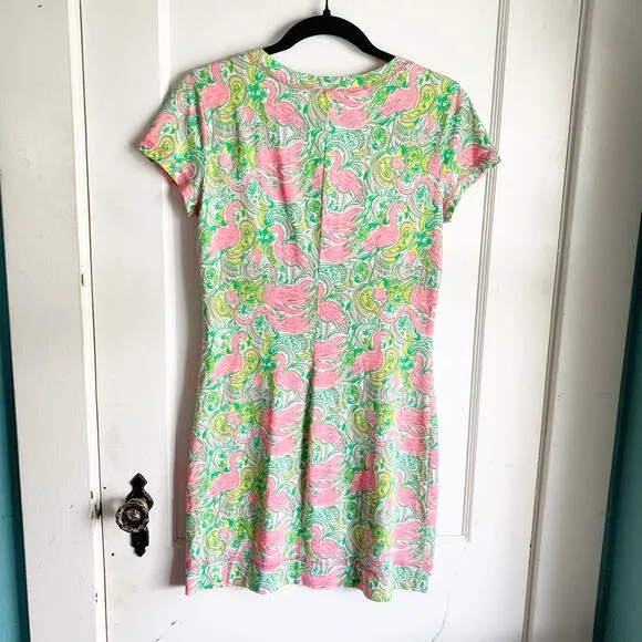 Lilly Pulitzer Britton Flamingo Paisley Print Shirt Dress Pima Cotton Tropical S