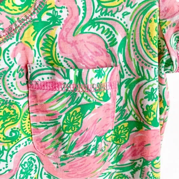 Lilly Pulitzer Britton Flamingo Paisley Print Shirt Dress Pima Cotton Tropical S