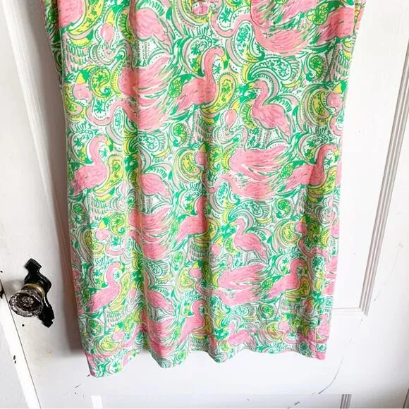Lilly Pulitzer Britton Flamingo Paisley Print Shirt Dress Pima Cotton Tropical S