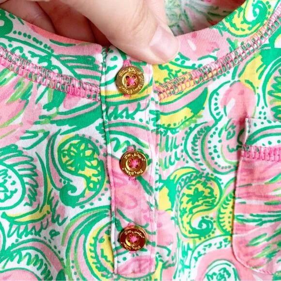 Lilly Pulitzer Britton Flamingo Paisley Print Shirt Dress Pima Cotton Tropical S