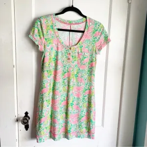 Lilly Pulitzer Britton Flamingo Paisley Print Shirt Dress Pima Cotton Tropical S