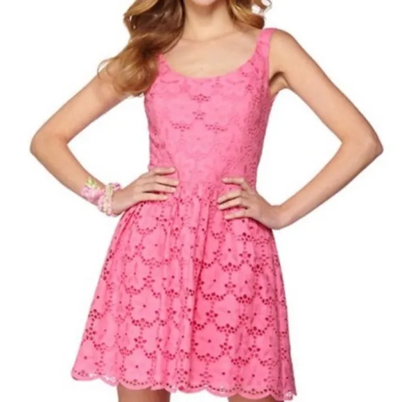 LILLY PULITZER Calhoun Pink Lace Eyelet Sleeveless Dress Size 4