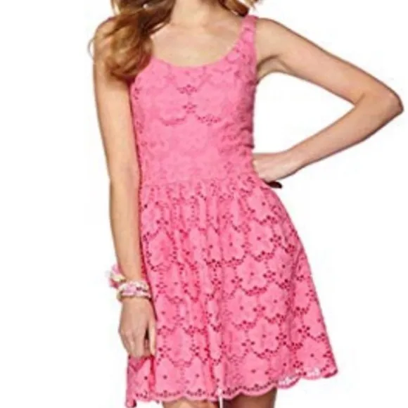 LILLY PULITZER Calhoun Pink Lace Eyelet Sleeveless Dress Size 4
