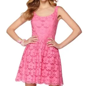 LILLY PULITZER Calhoun Pink Lace Eyelet Sleeveless Dress Size 4