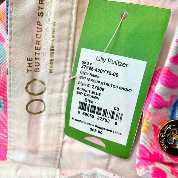 Lilly Pulitzer Shorts Buttercup Stretch Bennet Blue Bay Dreamin (00) NWT