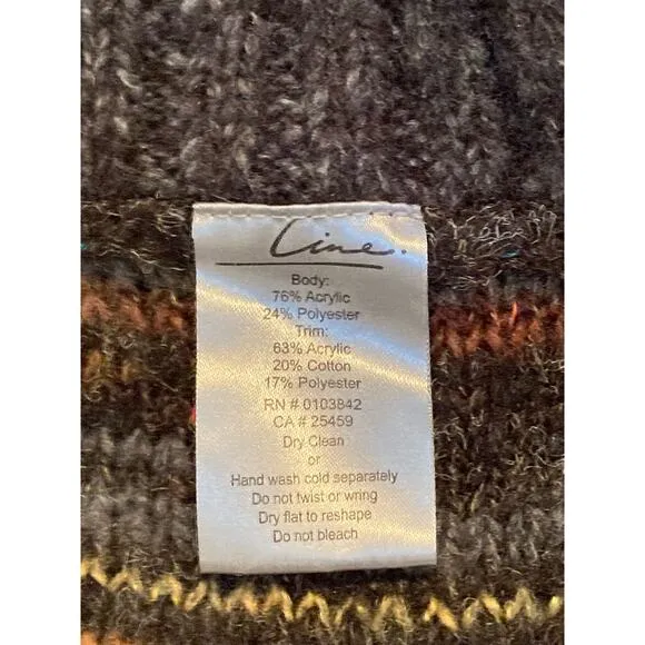 Line Anthropologie Striped Fall Colors Gray Cosy Cardigan Wrap Sweater ~ Sz M