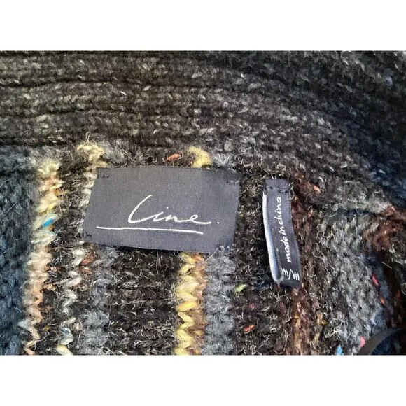 Line Anthropologie Striped Fall Colors Gray Cosy Cardigan Wrap Sweater ~ Sz M