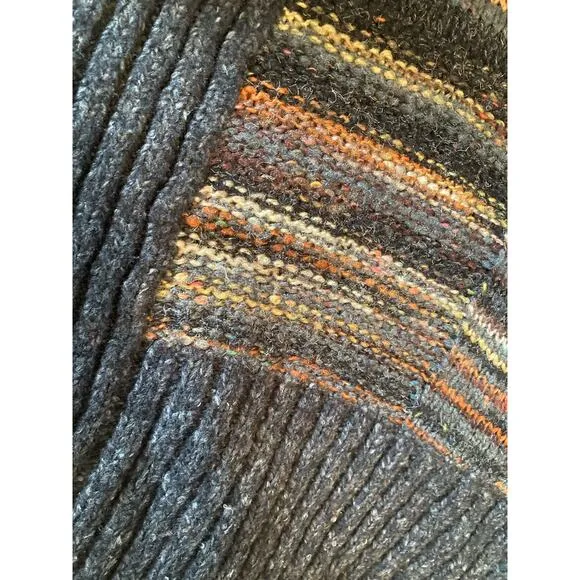 Line Anthropologie Striped Fall Colors Gray Cosy Cardigan Wrap Sweater ~ Sz M