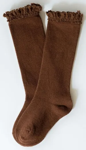 Little Stocking Co Lace Top Knee High Socks - Chocolate