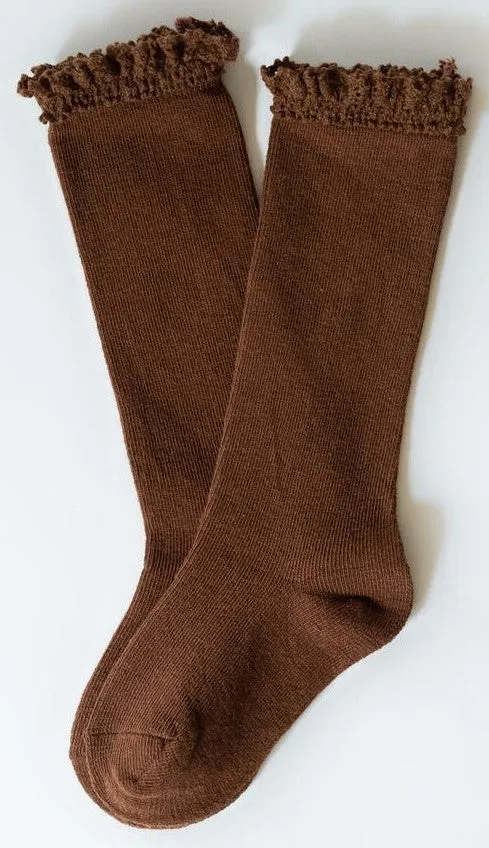 Little Stocking Co Lace Top Knee High Socks - Chocolate