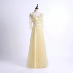 Long Bridesmaid Dress, V-Neck Bridesmaid Dress, Tulle Bridesmaid Dress, A-Line Dress for Wedding, 3/4 Sleeve Bridesmaid Dress, Beading Bridesmaid Dress, LB0385