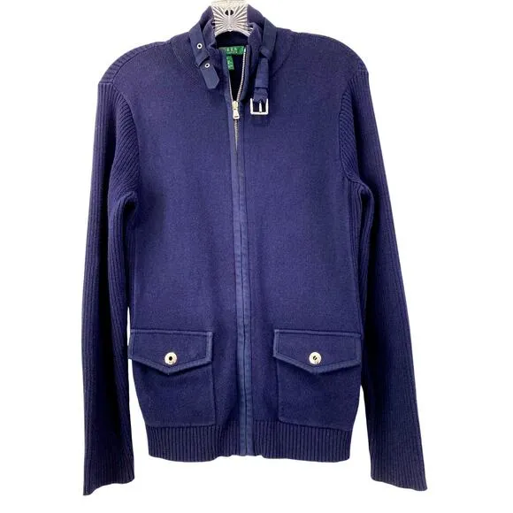 LRL Lauren Ralph Lauren Rib Knit Cotton Full Zip Sweater Jacket Cardigan Size M