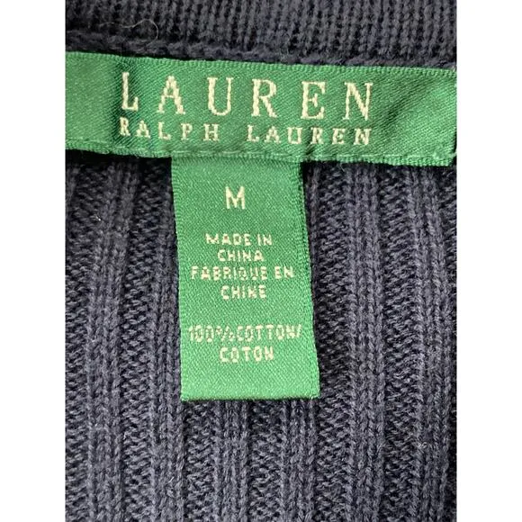 LRL Lauren Ralph Lauren Rib Knit Cotton Full Zip Sweater Jacket Cardigan Size M