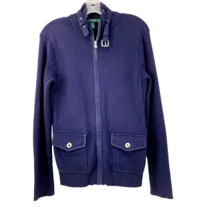 LRL Lauren Ralph Lauren Rib Knit Cotton Full Zip Sweater Jacket Cardigan Size M