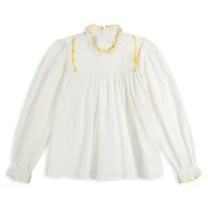 Lucille Ruffled Blouse -- Ivory w/ Mustard