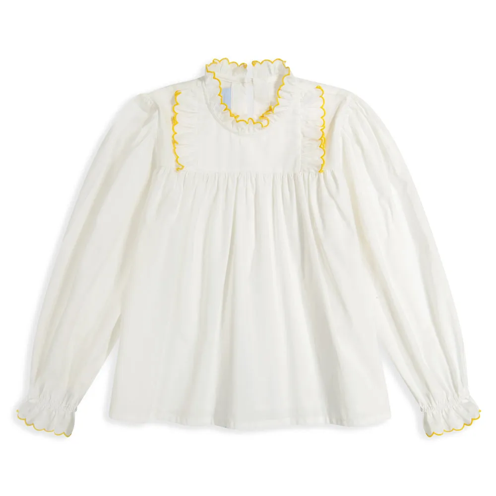 Lucille Ruffled Blouse -- Ivory w/ Mustard