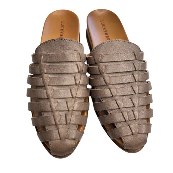 Lucky Brand Doerid Womens Shoe Size 6 Taupe Leather Mules Slip-on Sandals NEW