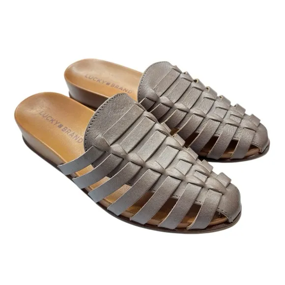 Lucky Brand Doerid Womens Shoe Size 6 Taupe Leather Mules Slip-on Sandals NEW