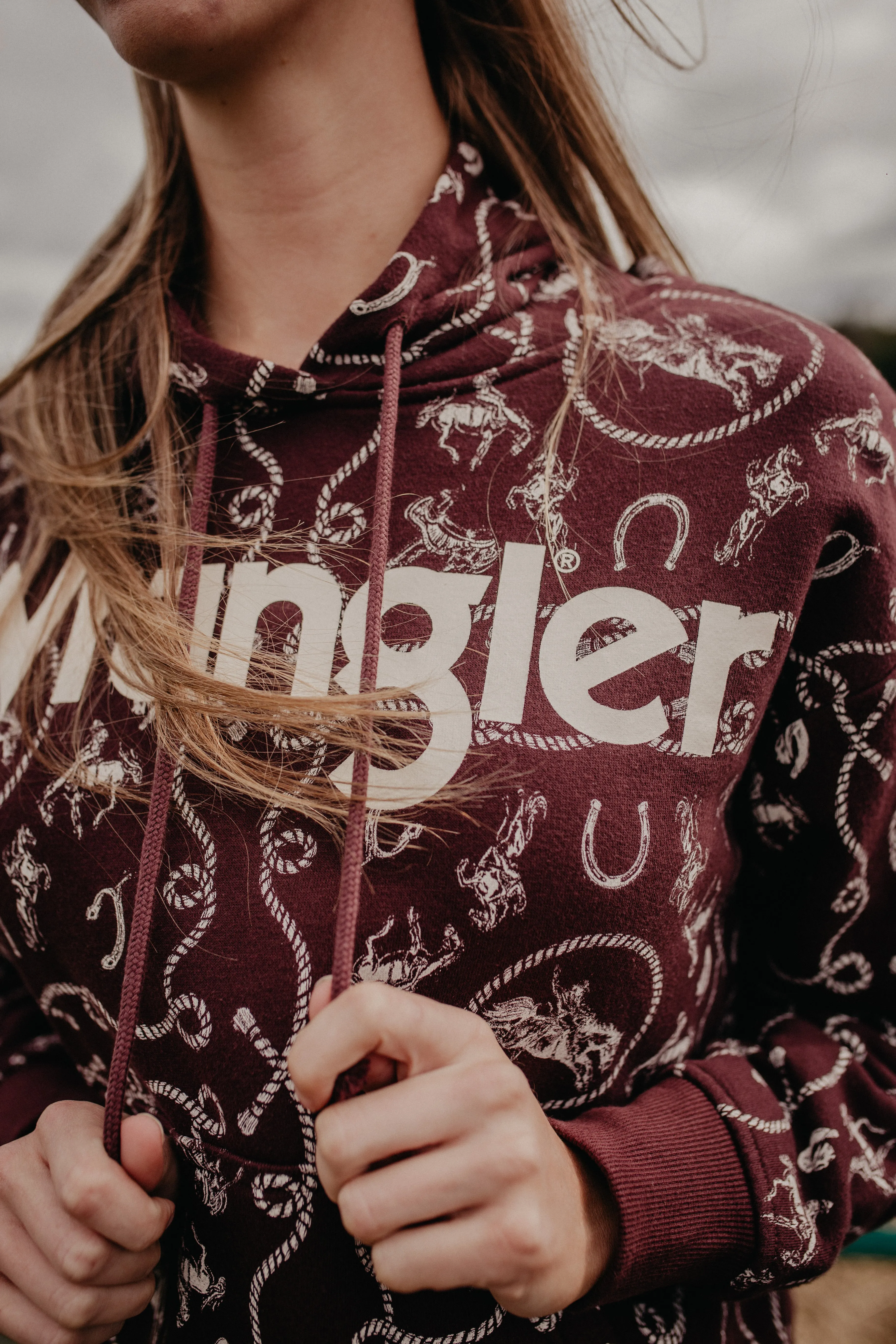'Mabel' Wrangler Women's Bronc & Rope Printed Plum Hoodie (L ONLY)