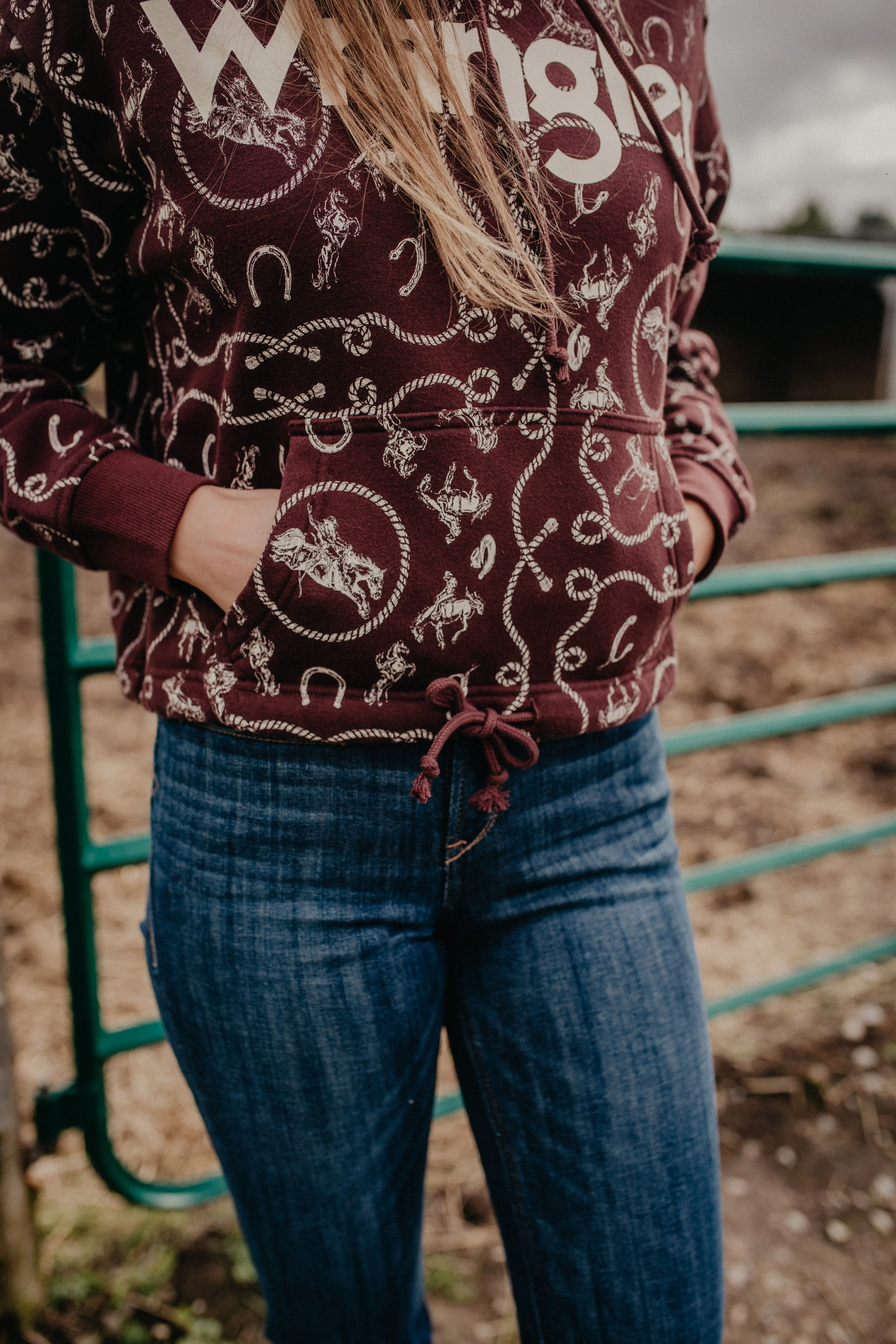 'Mabel' Wrangler Women's Bronc & Rope Printed Plum Hoodie (L ONLY)