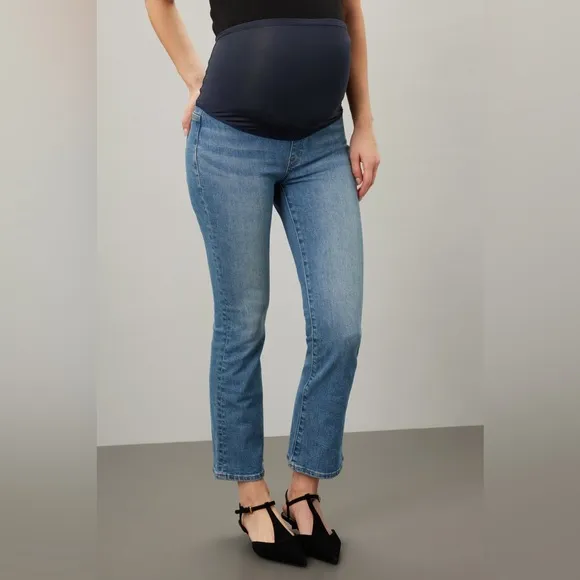 Madewell Maternity Kick Out Jeans Over the Belly Crop Stretchy Blue Mid Rise 33