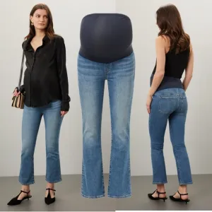 Madewell Maternity Kick Out Jeans Over the Belly Crop Stretchy Blue Mid Rise 33